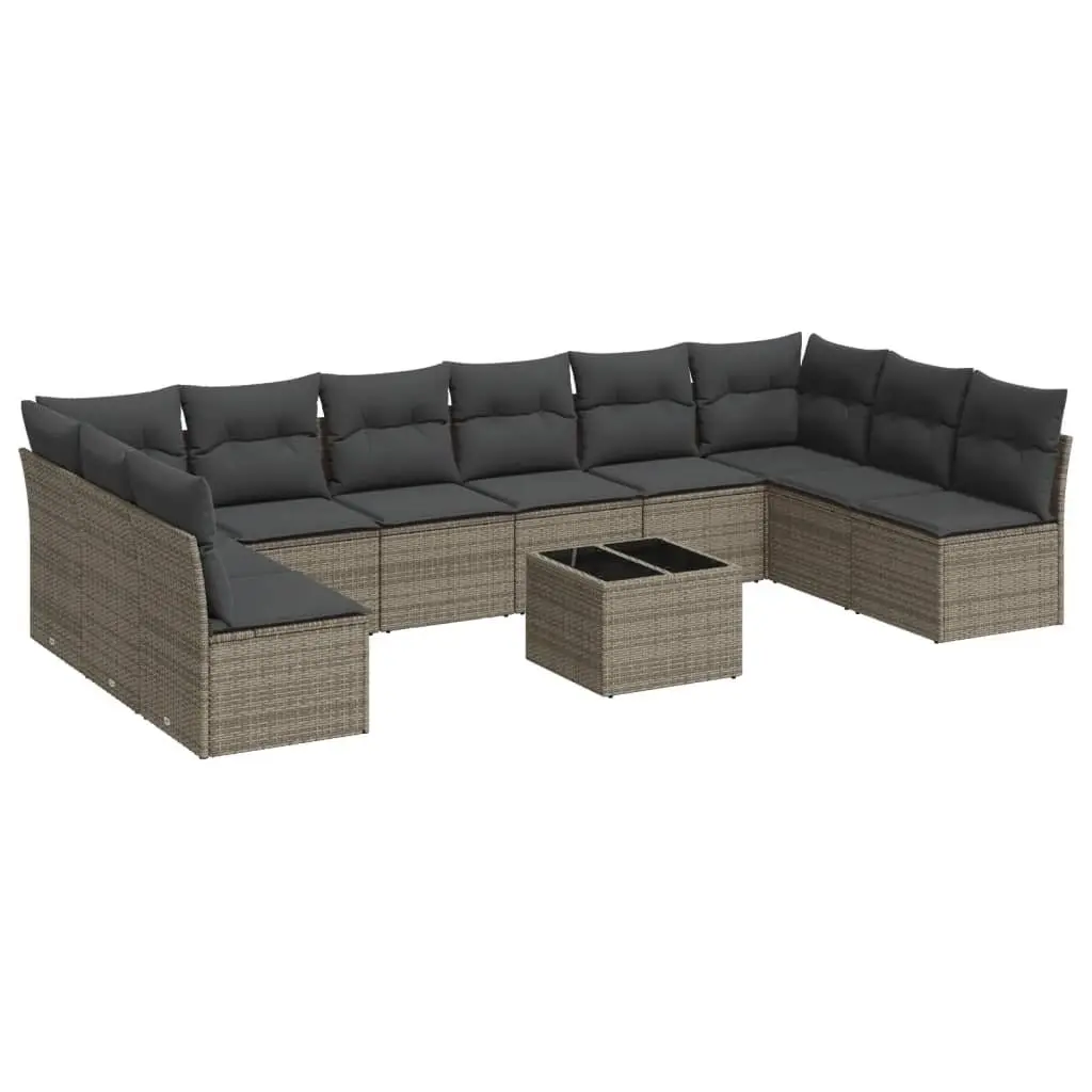 Garden Sofa Set 11 Piece Outdoor Furniture Grey Poly Rattan Patio Lounge Modular
