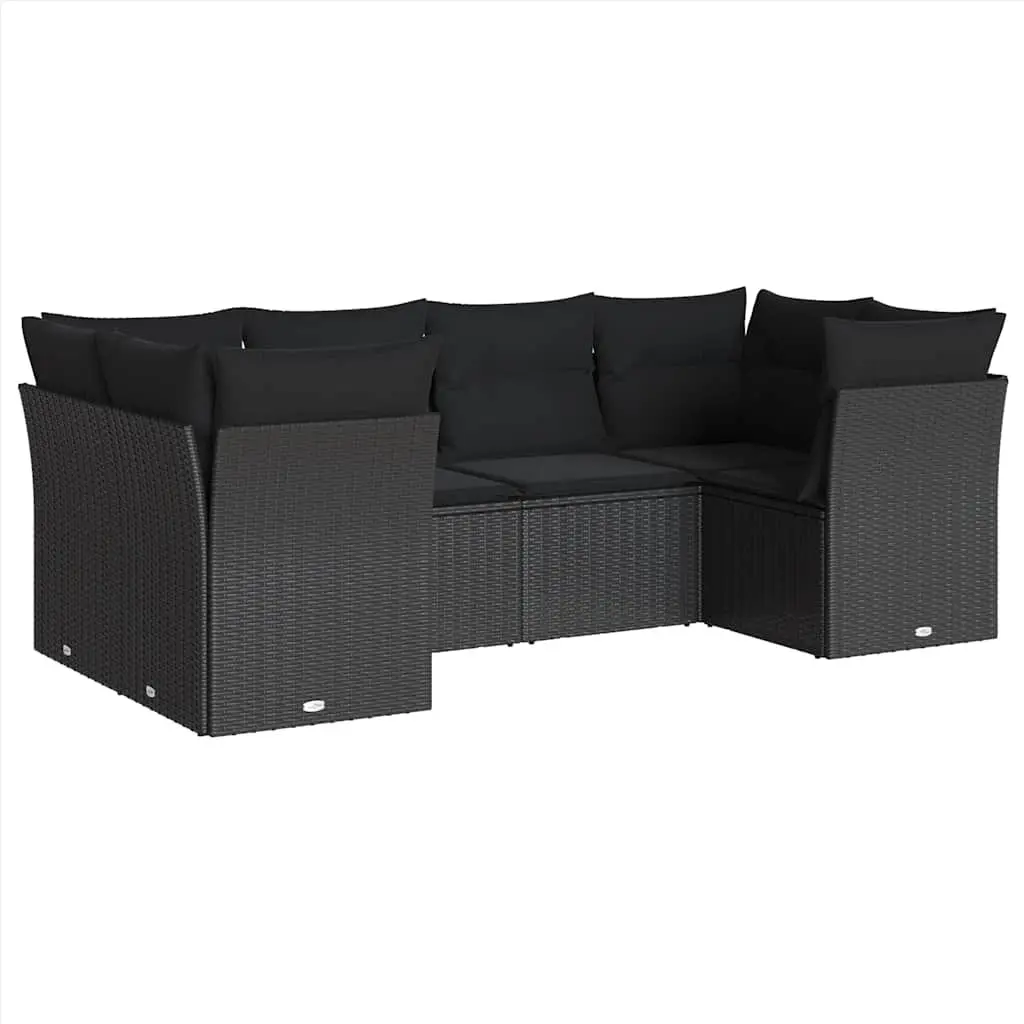 Outdoor Garden Sofa Set 6 Piece Patio Furniture Black Rattan with Cushions