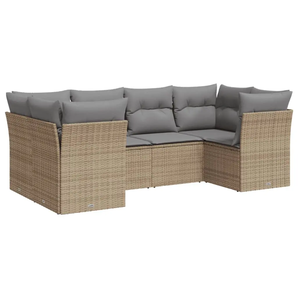 Garden Sofa Set 6 Piece Outdoor Furniture Patio Sectional Beige with Cushions
