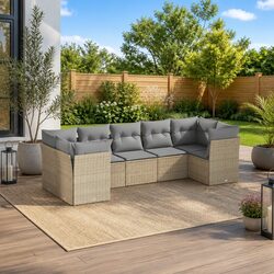 Outdoor Garden Sofa Set 7 Piece Modular Patio Furniture Beige Cushions