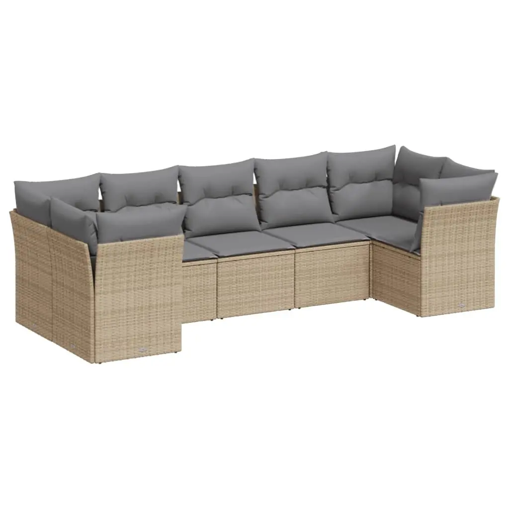 7 Piece Modular Garden Sofa Set PE Rattan with Beige Cushions