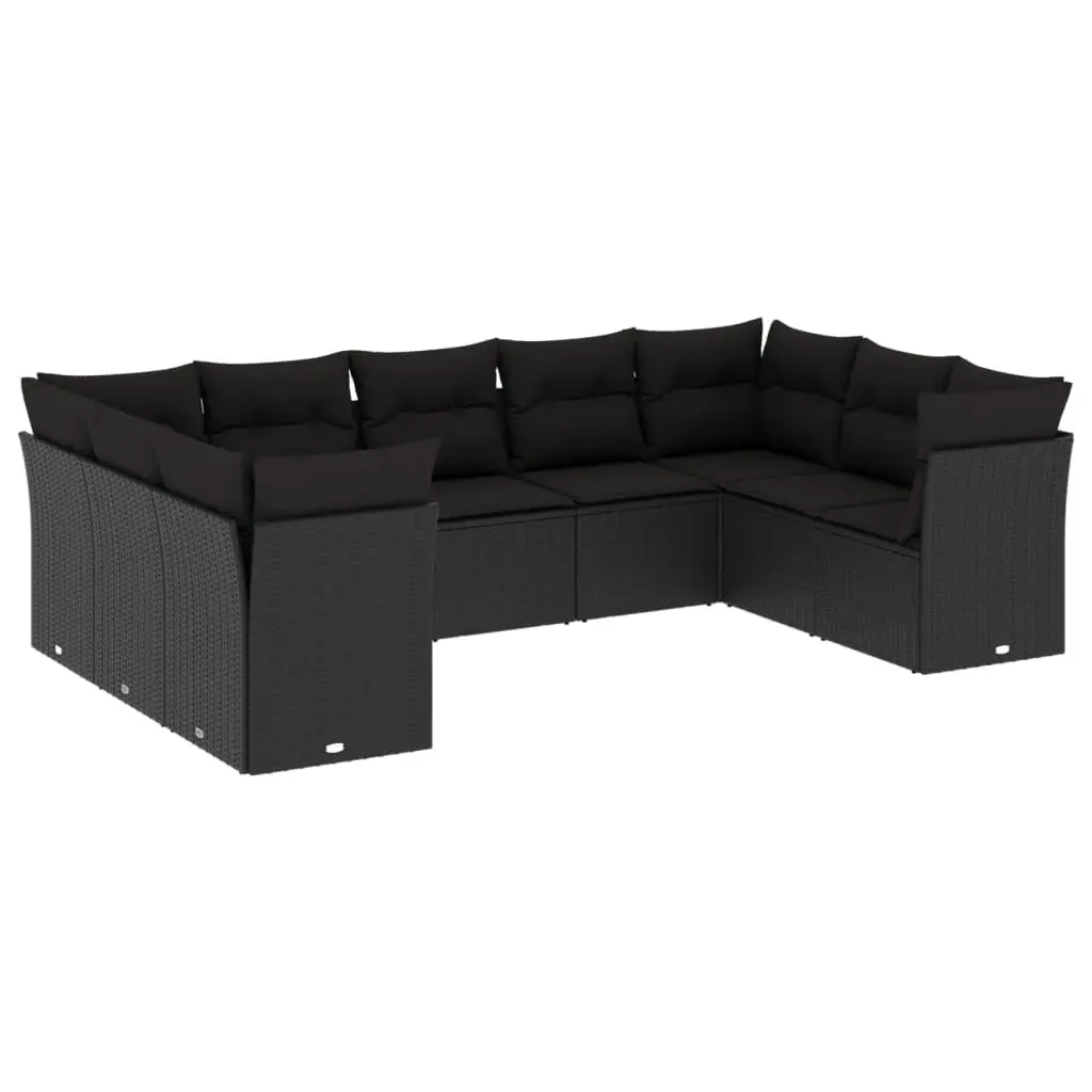 Outdoor Sofa Set 9 Piece Garden Furniture Patio Lounge Black Poly Rattan Modular
