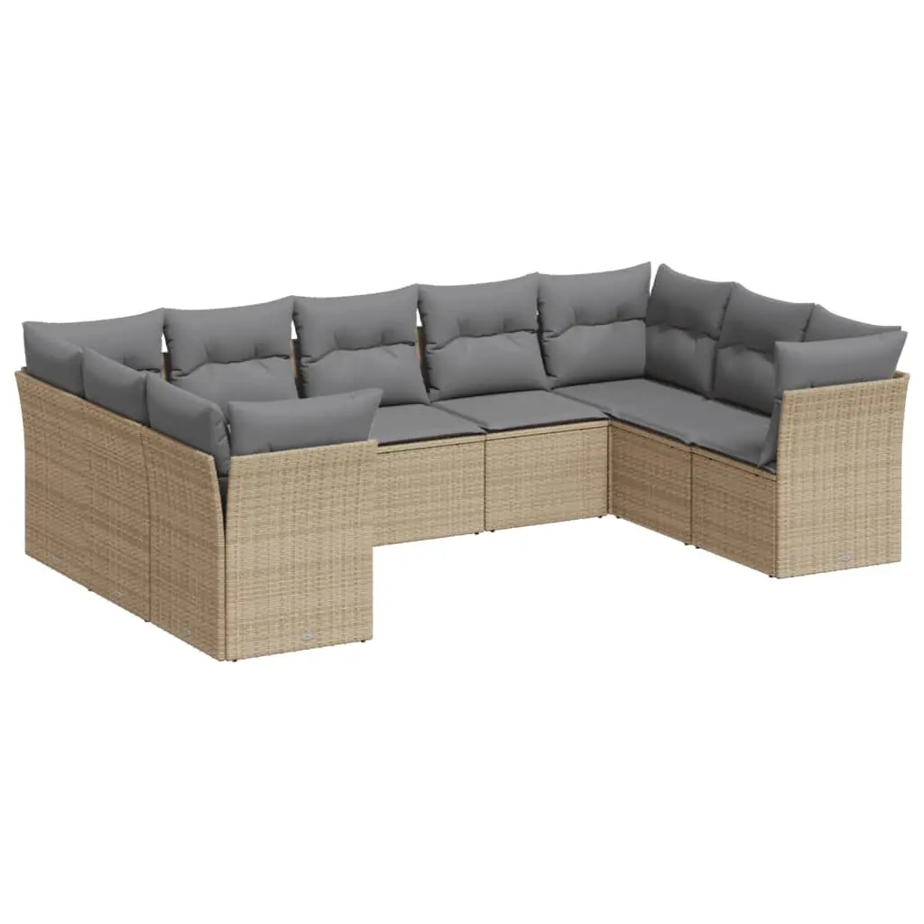 Garden Sofa Set 9 Piece Outdoor Furniture Patio Beige Poly Rattan Modular