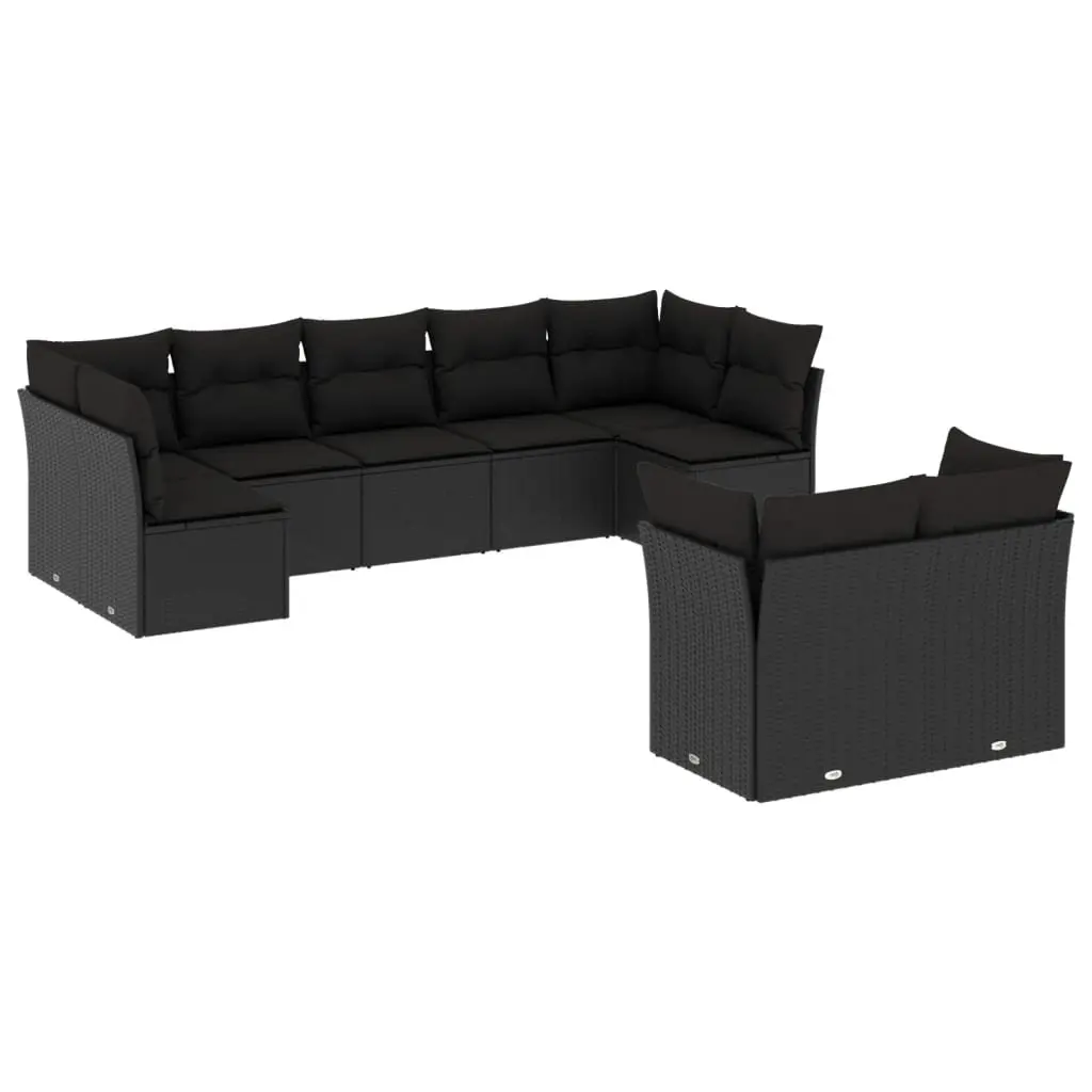 Outdoor Sofa Set 9 Piece Garden Furniture Black Rattan Cushions Patio Seating