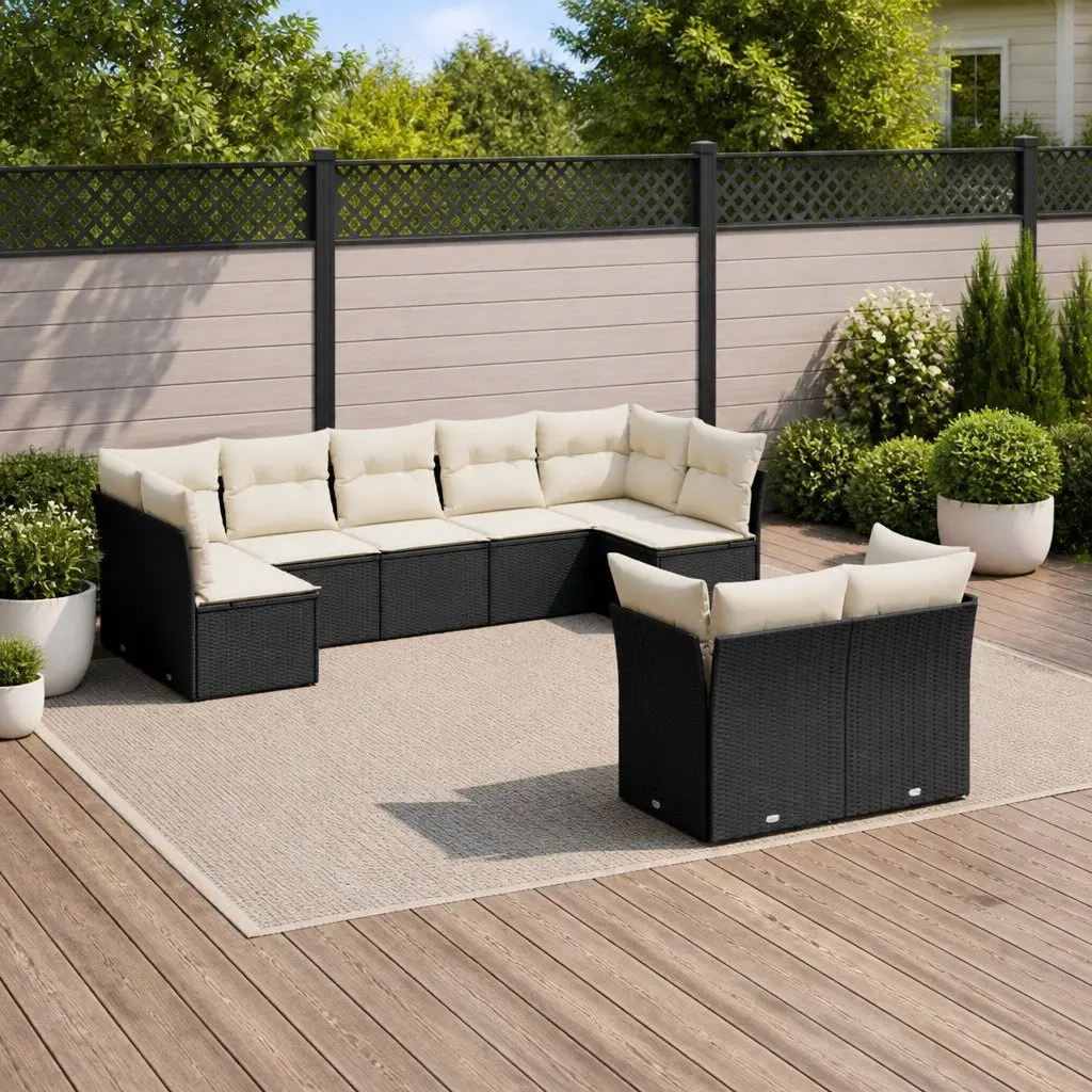 Garden Sofa Set 9 Piece PE Rattan Outdoor Furniture Weather Resistant with Cushions