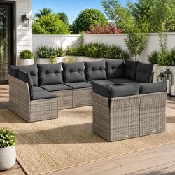 Inviting 9 Piece Outdoor Grey Sofa Set with Cushions