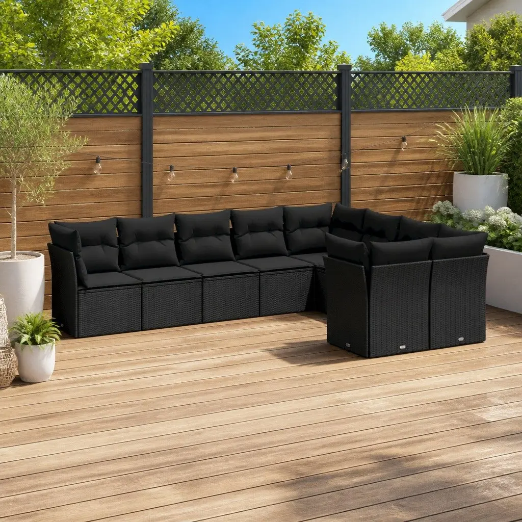 9 Piece Modular Outdoor Garden Sofa Set with Cushions Black