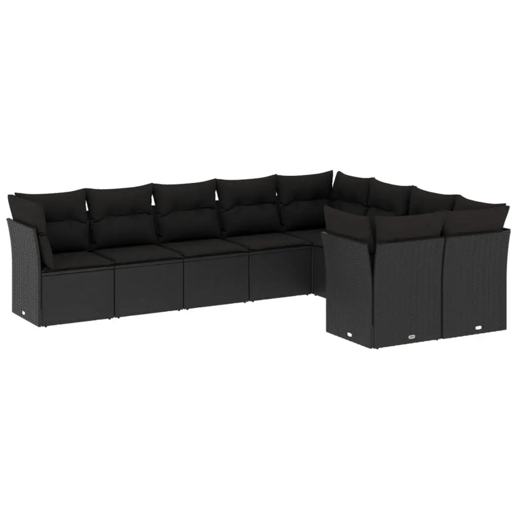 9 Piece Modular Outdoor Garden Sofa Set with Cushions Black