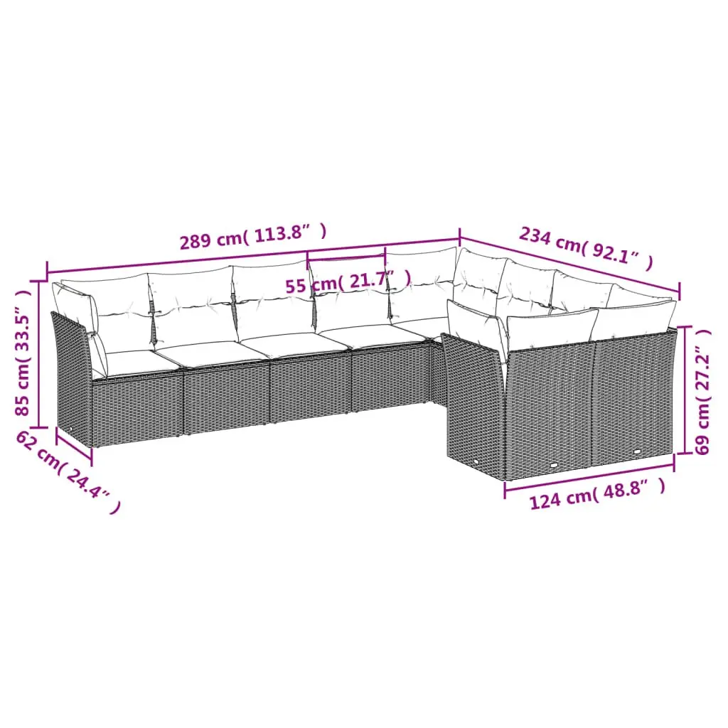 Garden Sofa Set 9 Piece Outdoor Furniture Patio Lounge Black Rattan Modular