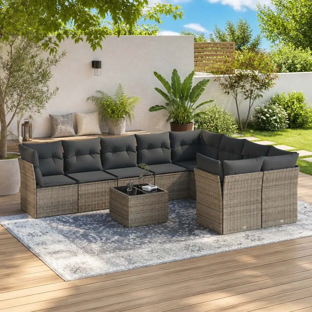 Garden Sofa Set 10 Piece Outdoor Furniture Grey Poly Rattan Modular Patio Lounge