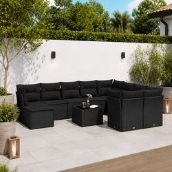 Friendly 10-Piece Black Outdoor Sofa Set with Cushions