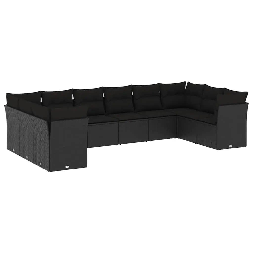 Outdoor Modular Sofa Set 10 Piece Black Poly Rattan Garden Furniture
