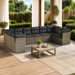 Garden Sofa Set 10 Piece Outdoor Furniture Patio Sectional Grey Cushions