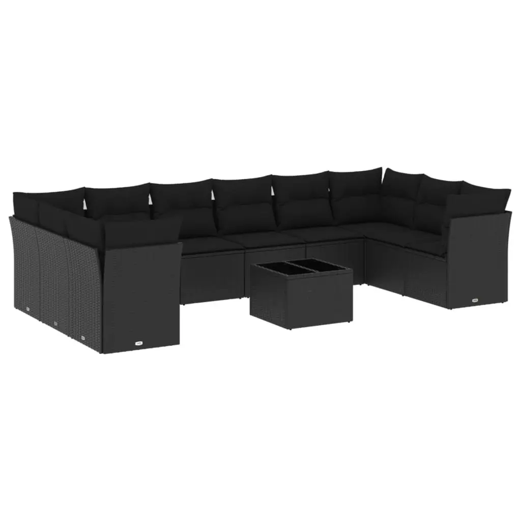 Outdoor Garden Sofa Set Black Poly Rattan 11 Piece