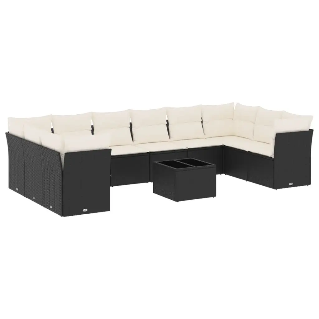 Garden Sofa Set Black Poly Rattan 11 Piece Outdoor Furniture Patio Seating