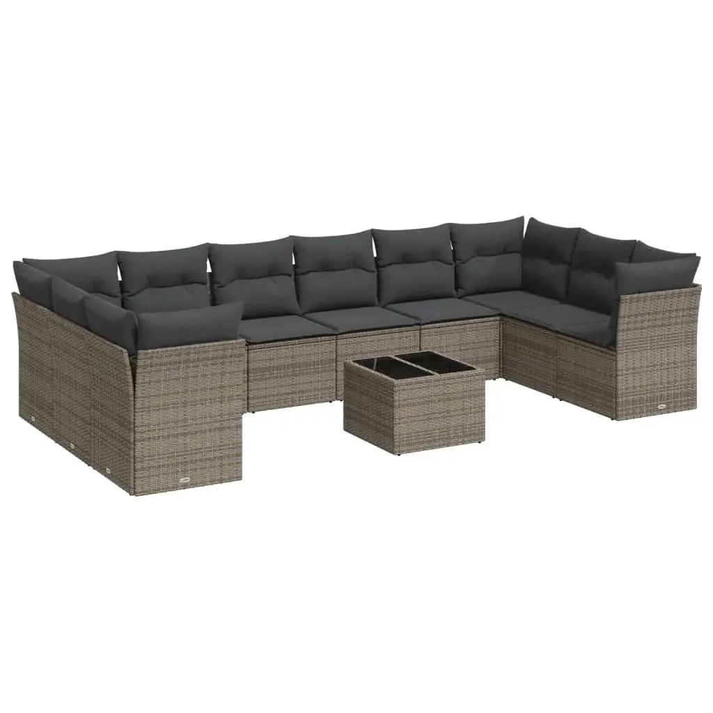 Garden Sofa Set 11 Piece Outdoor Furniture Grey Poly Rattan Modular Patio
