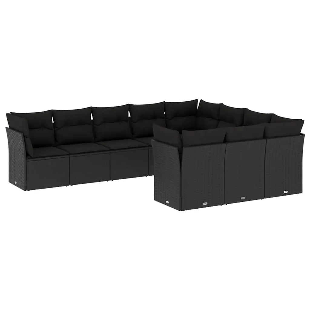 Garden Sofa Set 10 Piece Outdoor Furniture Patio Sectional with Cushions Black