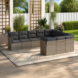 Outdoor Garden Sofa Set 10 Piece Modular Patio Furniture Grey Cushions Rattan