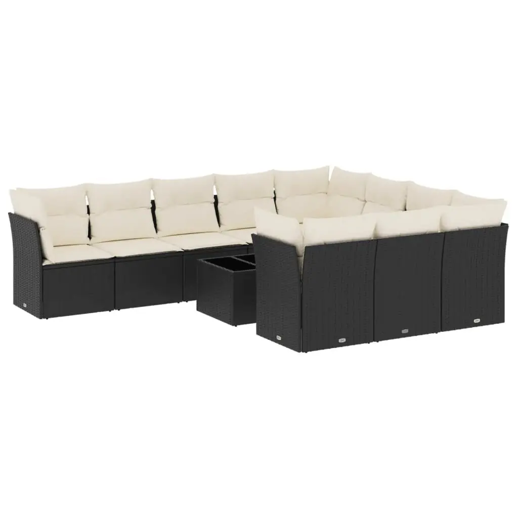 Outdoor Garden Sofa Set 11 Piece Black Poly Rattan Patio Furniture with Cushions