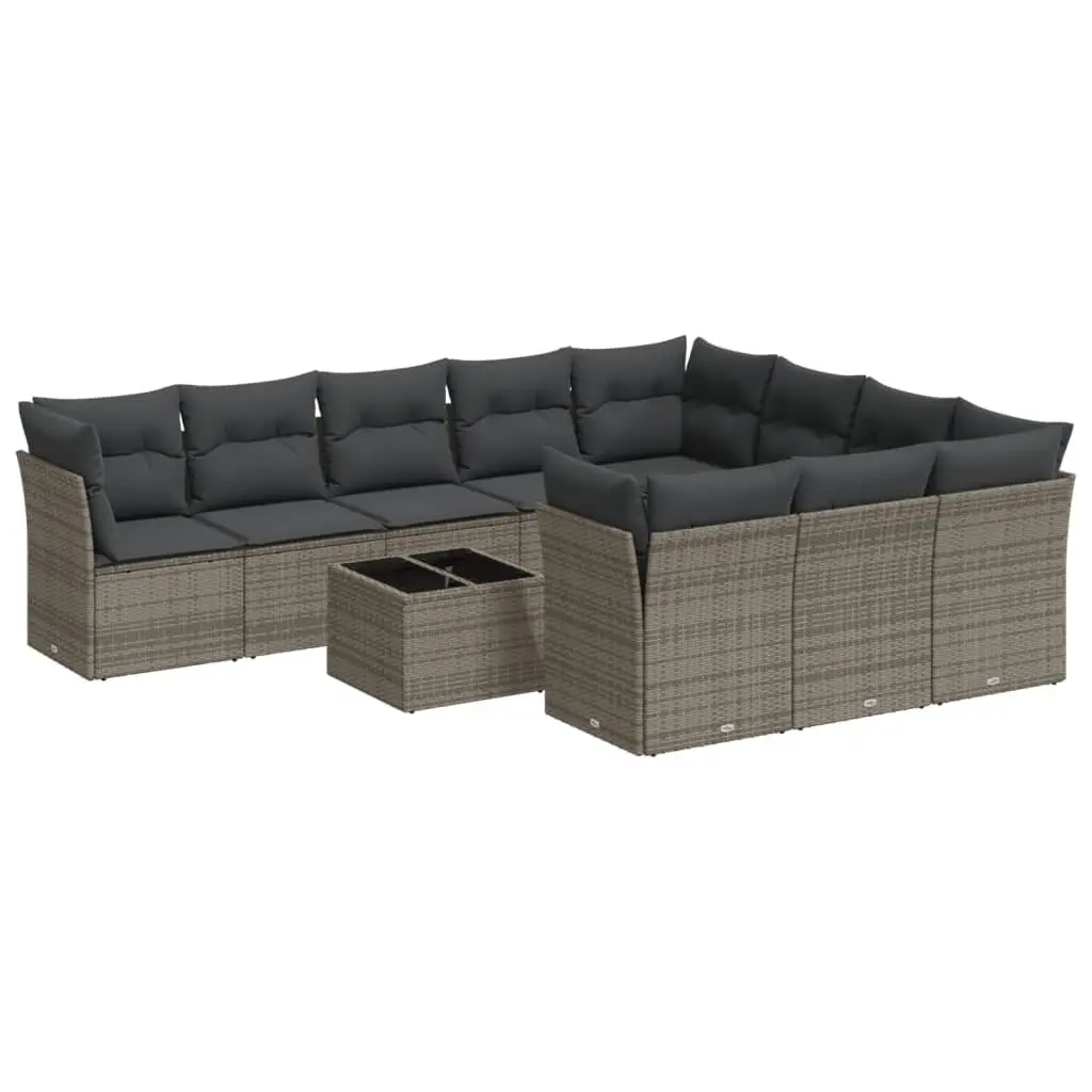 Garden Sofa Set 11 Piece Outdoor Furniture Grey Poly Rattan with Cushions Patio