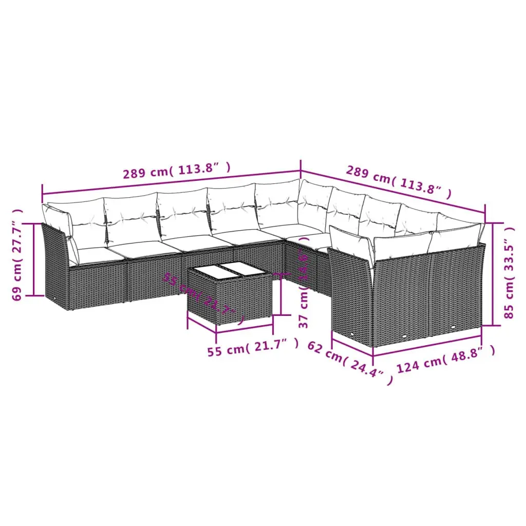 Garden Sofa Set 11 Piece Outdoor Furniture Black Poly Rattan Patio Seating