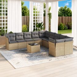 Garden Sofa Set 11 Piece Outdoor Furniture Patio Sectional with Cushions Beige