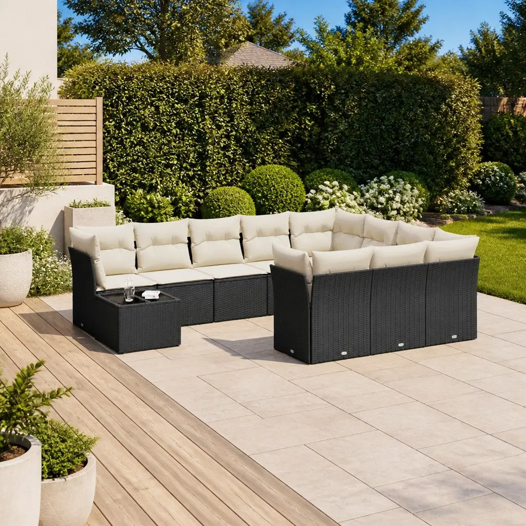 Modular Garden Sofa Set 11 Piece Black Poly Rattan Outdoor Furniture