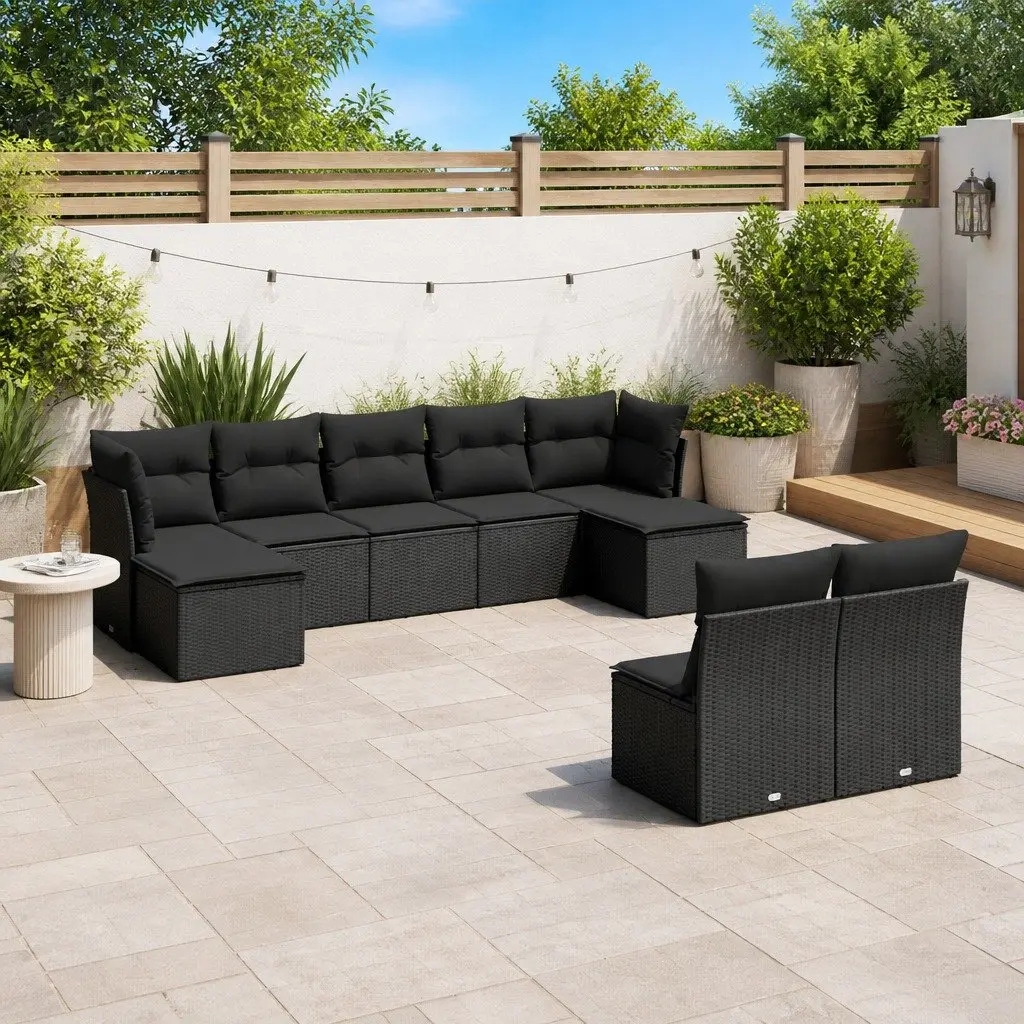 Garden Sofa Set Modular 9 Piece Outdoor Furniture Rattan Black