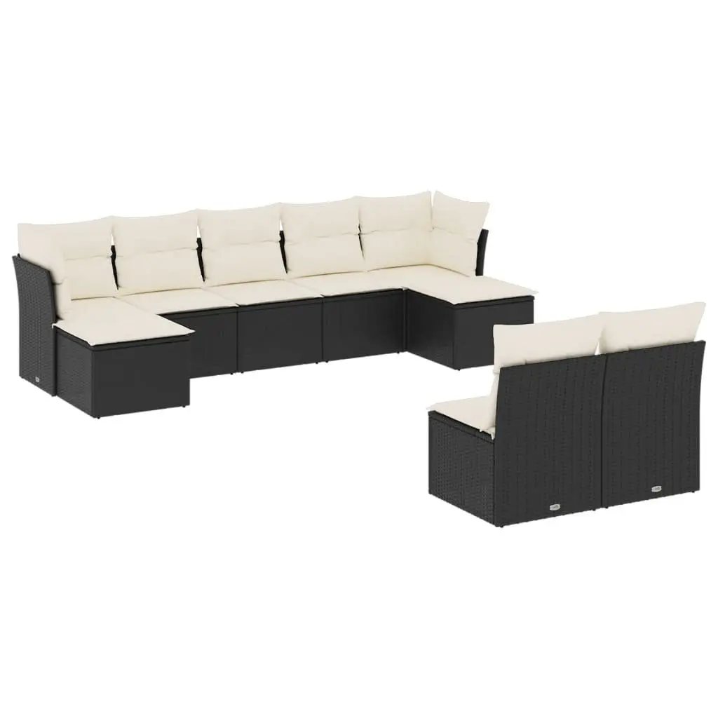 Outdoor Sofa Set 9 Piece Black Cushioned Rattan Furniture for Patio and Garden