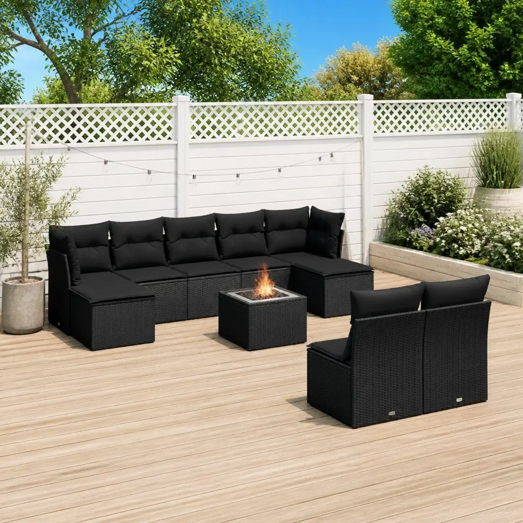 Garden Sofa Set 10 Piece Outdoor Furniture Black Poly Rattan Patio Modular