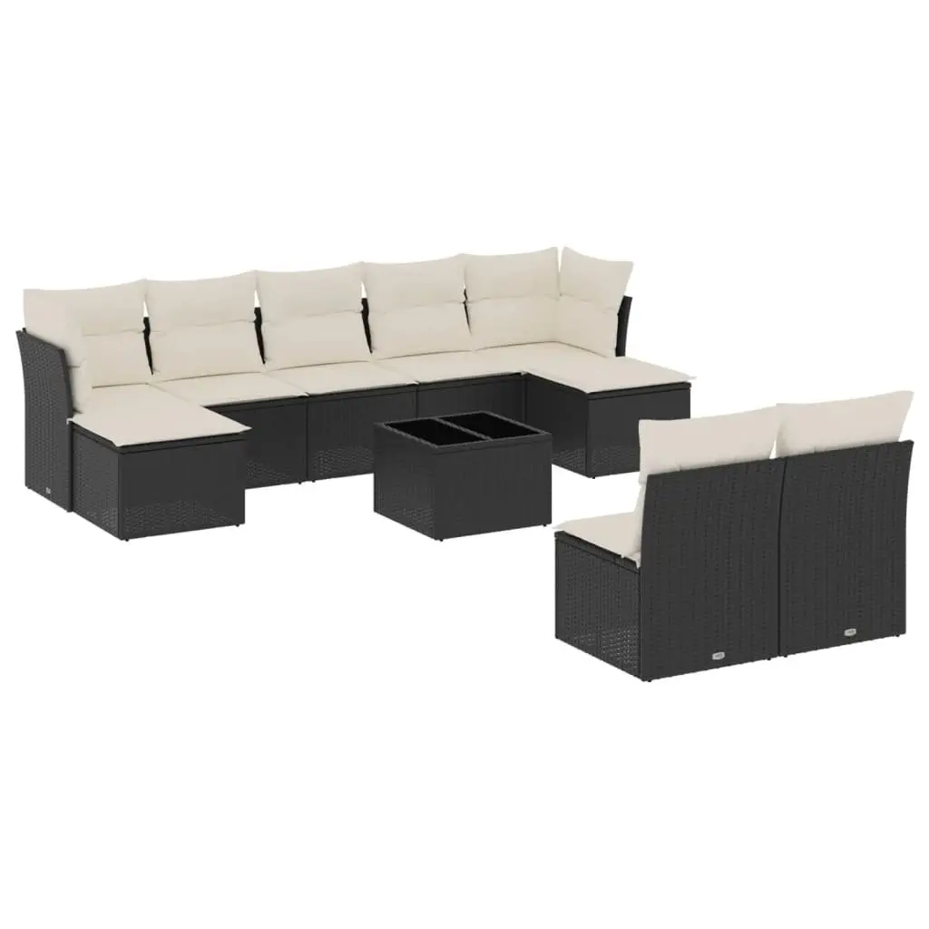 Garden Sofa Set 10 Piece Outdoor Furniture Black Poly Rattan Modular Patio