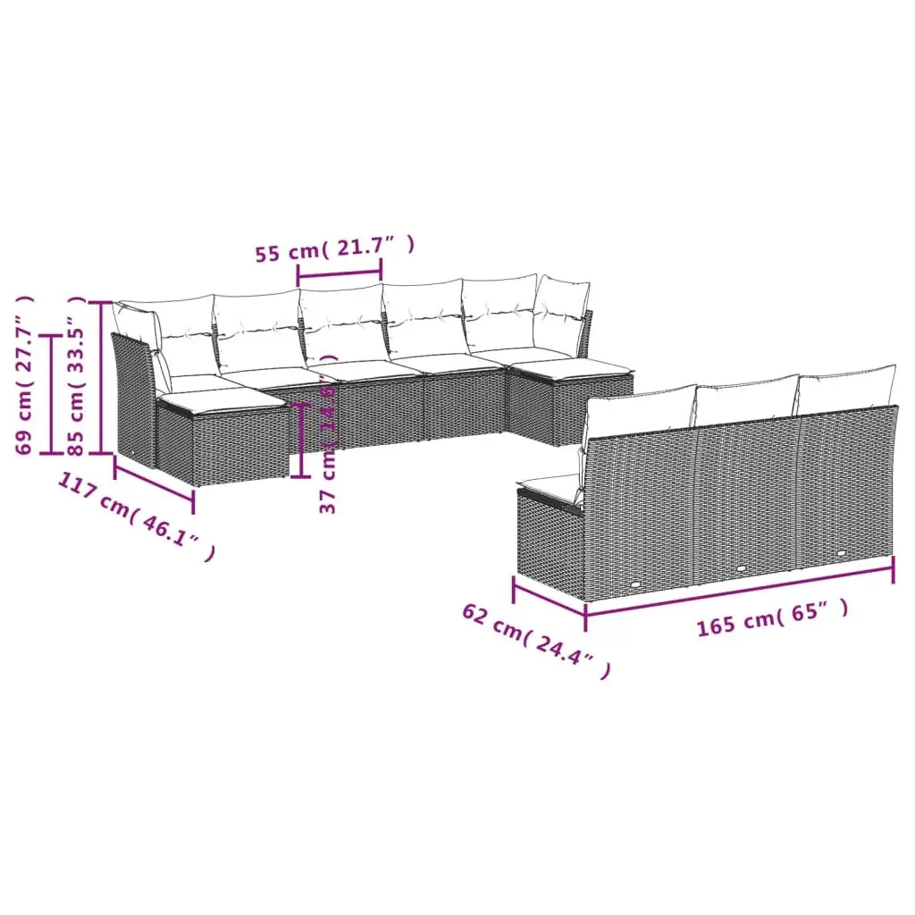 Garden Sofa Set 10 Piece Outdoor Furniture Patio Lounge Black Modular Rattan