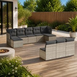 Garden Sofa Set 10 Piece Outdoor Furniture Patio Seating Grey with Cushions