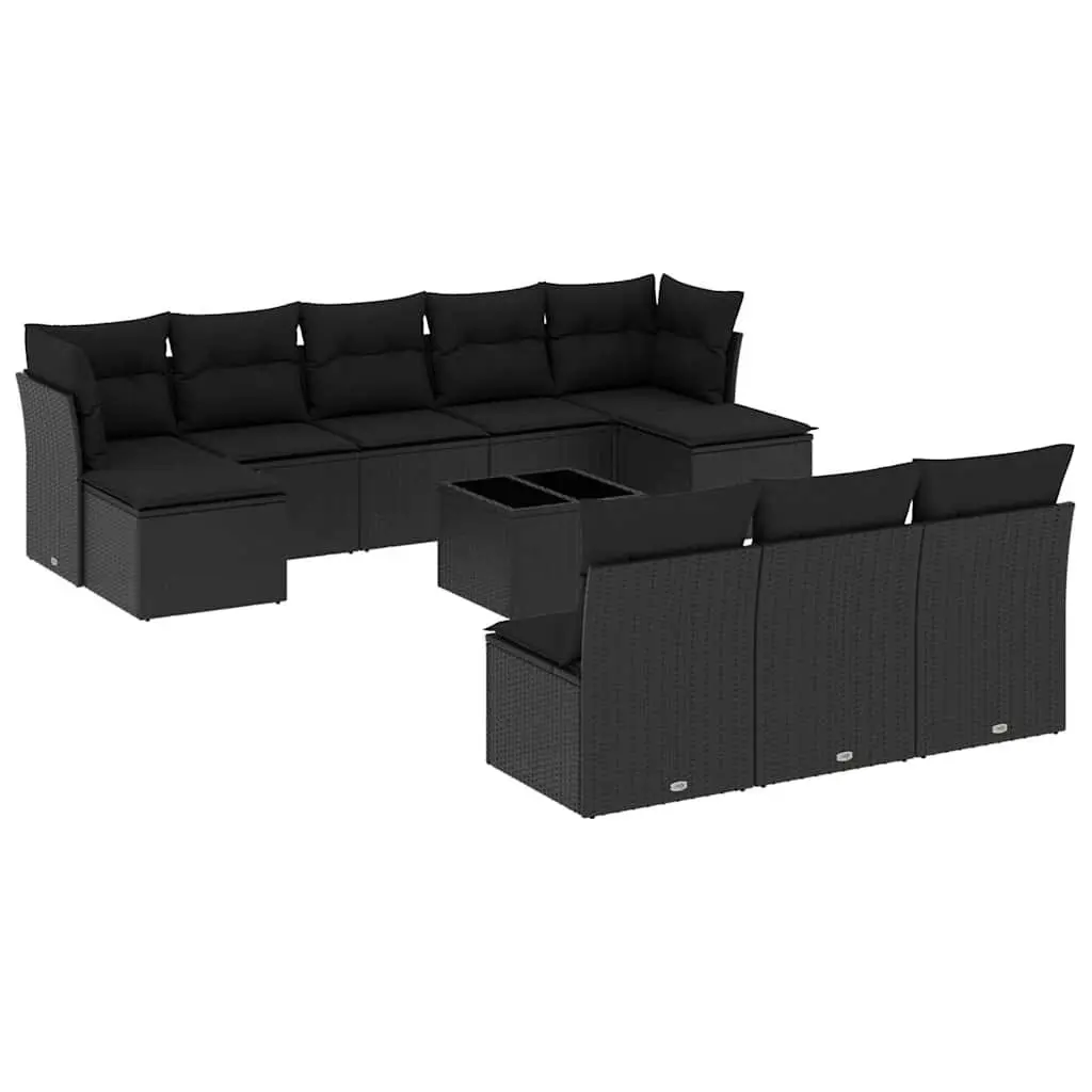 Outdoor Garden Sofa Set 11 Piece Black Poly Rattan Modular Patio Furniture with