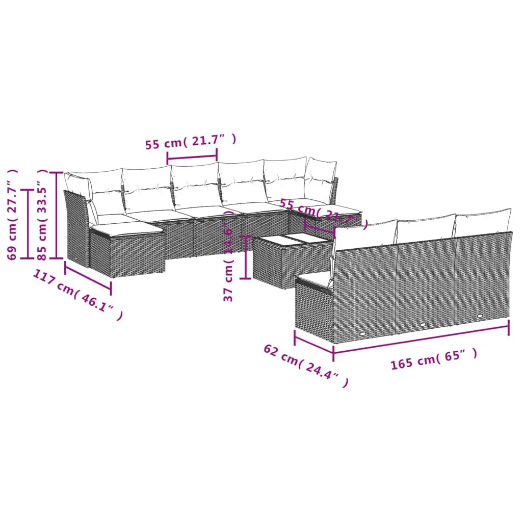 11 Piece Outdoor Garden Sofa Set