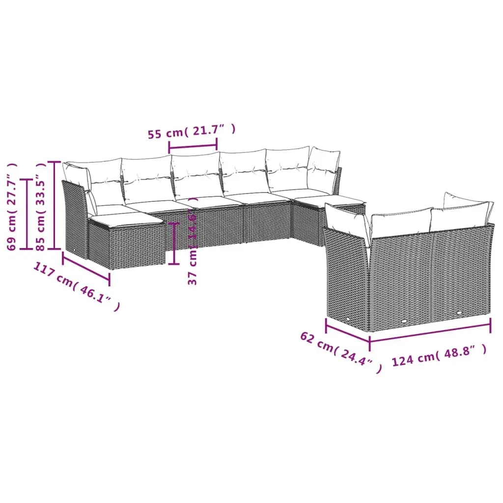 Garden Sofa Set 9 Piece Outdoor Furniture Patio Rattan Modular Black with
