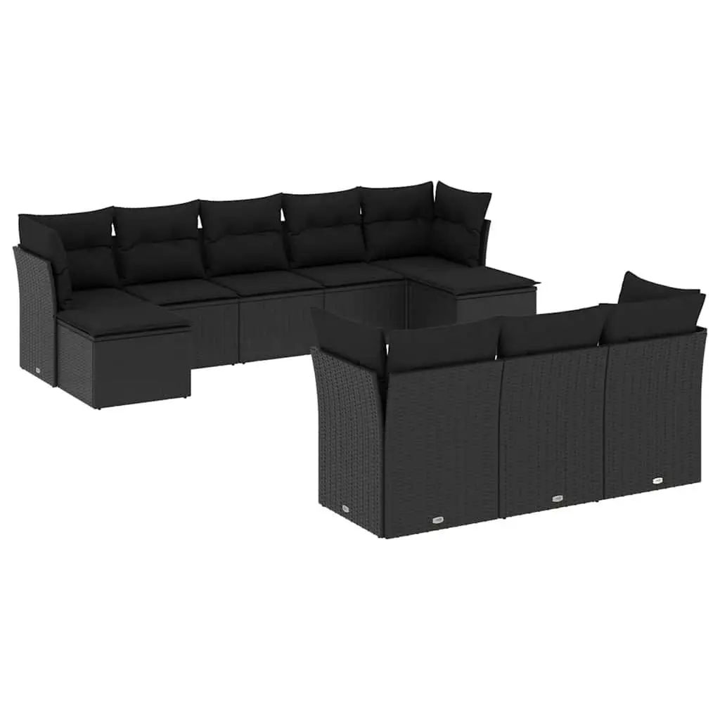 Garden Sofa Set 10 Piece Outdoor Furniture Patio Black Poly Rattan Modular