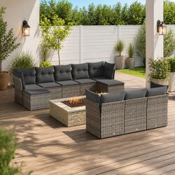 Garden Sofa Set 10 Piece Outdoor Furniture Patio Sectional Modular Grey Cushions