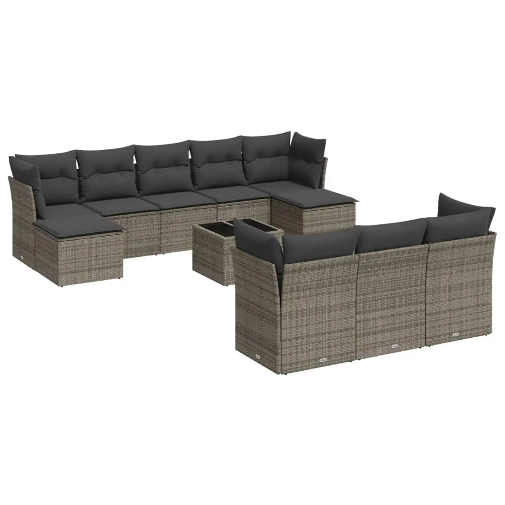 Garden Sofa Set 11 Piece Outdoor Furniture Grey Poly Rattan Modular Patio