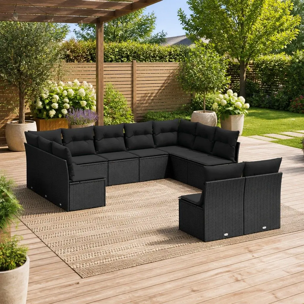Garden Sofa Set Modular Black PE Rattan 11 Piece