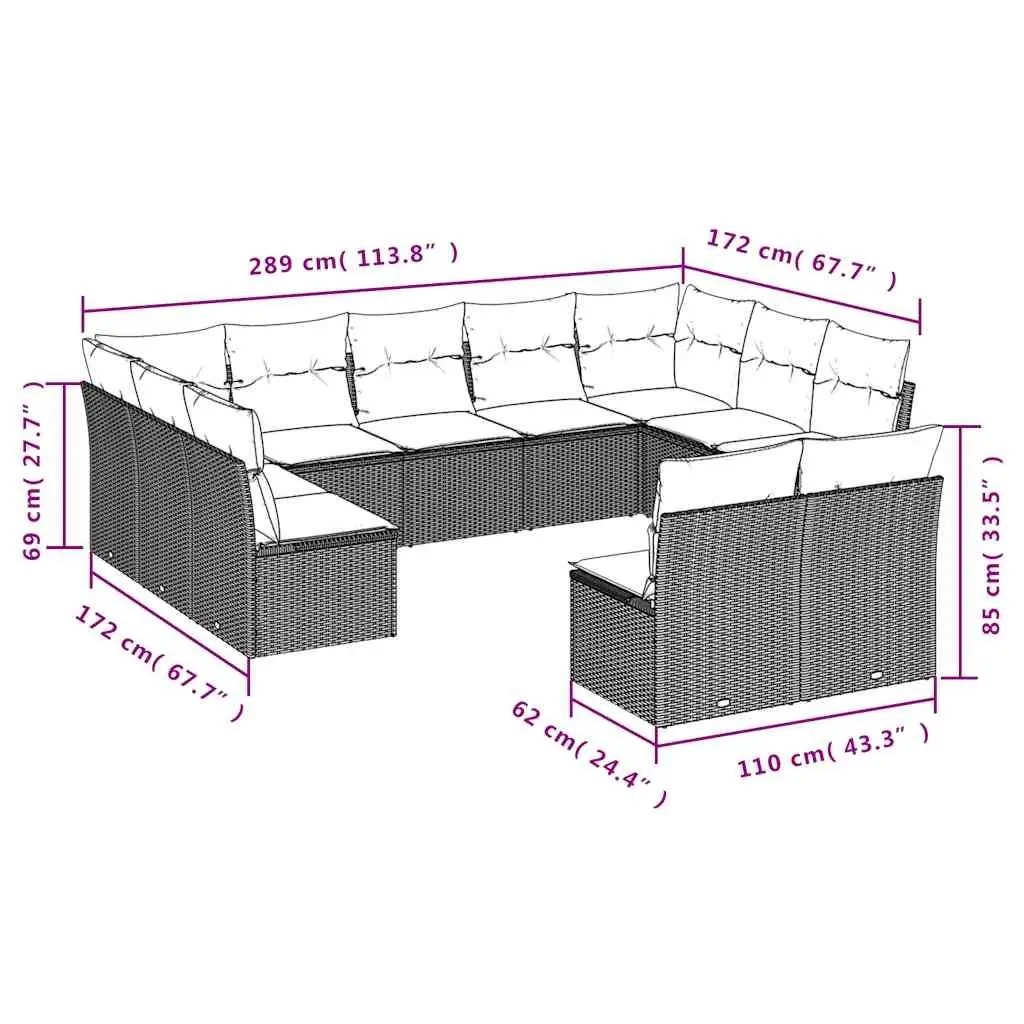 Garden Sofa Set Modular Black PE Rattan 11 Piece