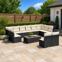 Friendly 12-Piece Black Modular Garden Sofa Set