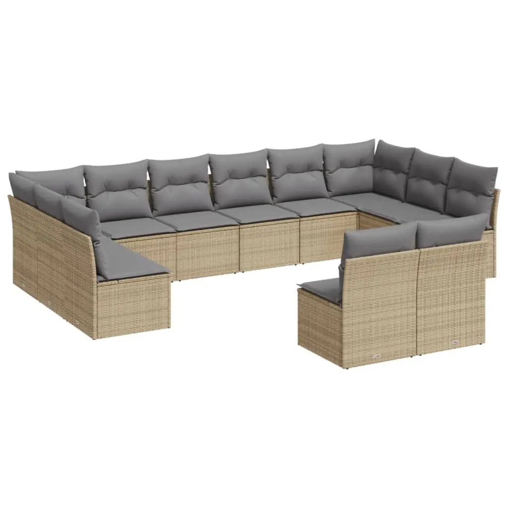 Outdoor Garden Sofa Set 12 Piece Beige Poly Rattan Modular Patio Furniture with