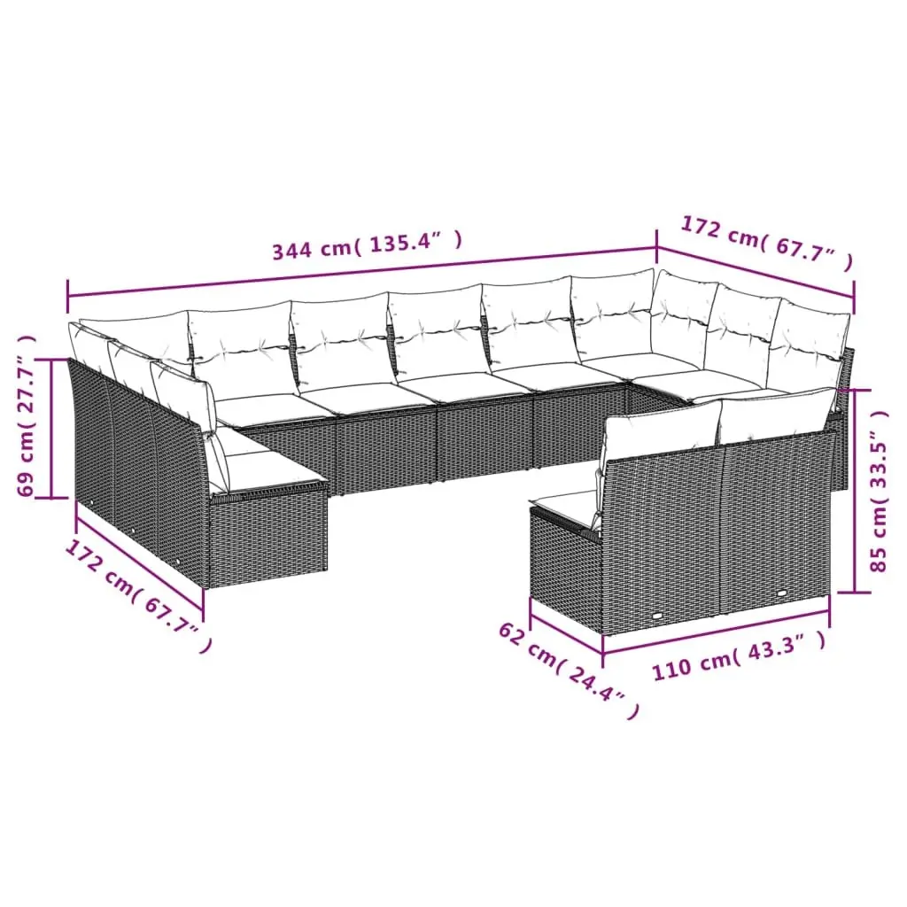 Outdoor Garden Sofa Set 12 Piece Beige Poly Rattan Modular Patio Furniture with
