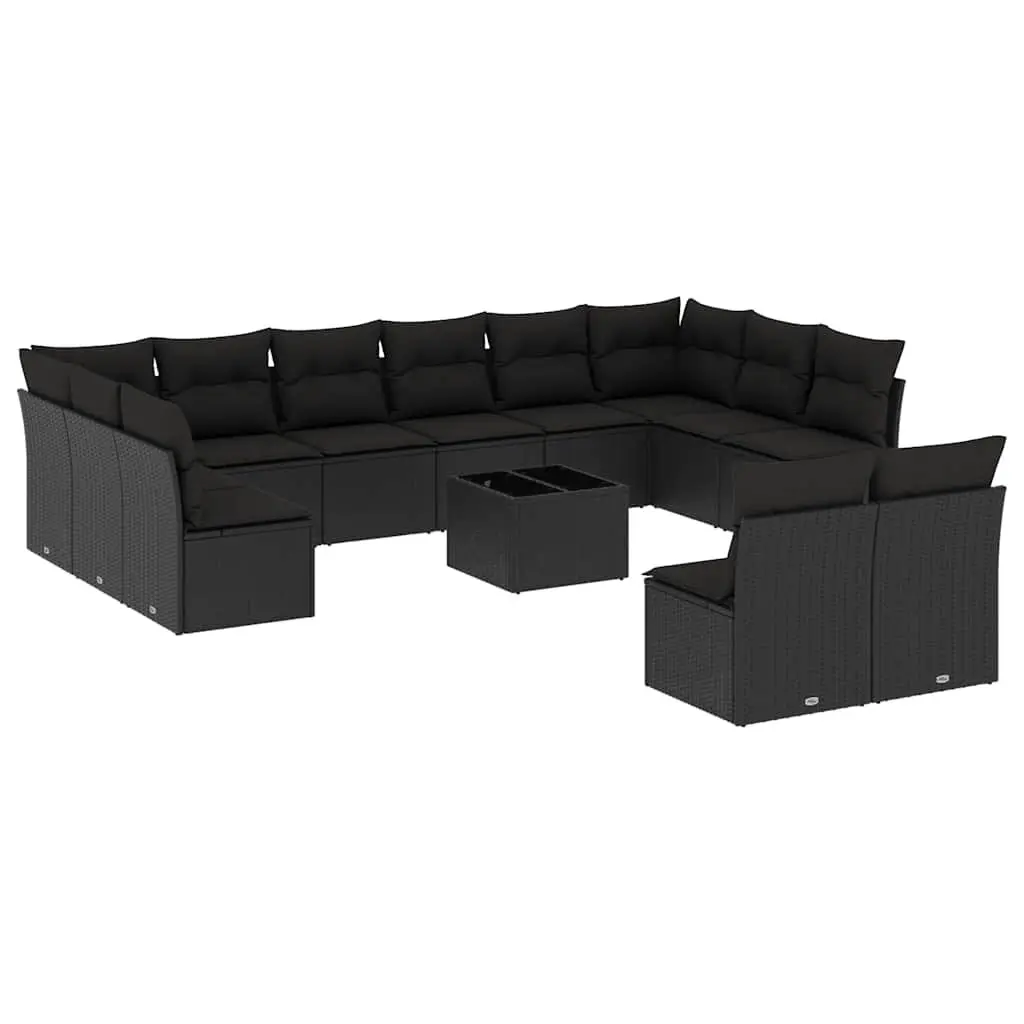 Garden Sofa Set 13 Piece Outdoor Furniture Black Poly Rattan Patio Lounge Suite