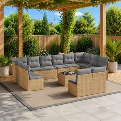 Garden Sofa Set 13 Piece Outdoor Furniture Patio Beige Poly Rattan with Cushions