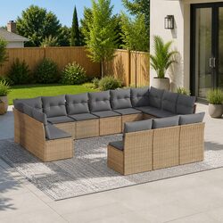 Garden Sofa Set 13 Piece Outdoor Furniture Patio Sectional Beige with Cushions