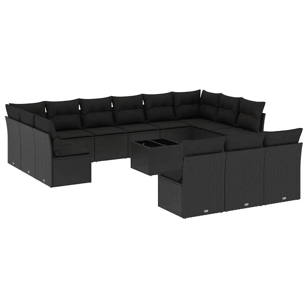 Garden Sofa Set 14 Piece Outdoor Furniture Patio Black Poly Rattan Modular