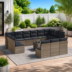Garden Sofa Set 14 Piece Outdoor Furniture with Cushions Grey Poly Rattan