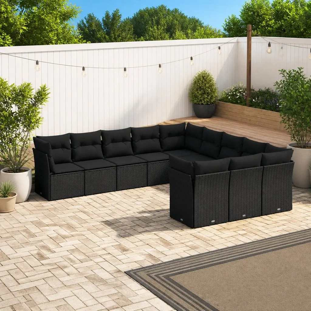 Outdoor Garden Sofa Set Modular 11 Piece Black Poly Rattan